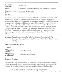 Resolution Outlining Continued Support Of Black Colleges, 1976